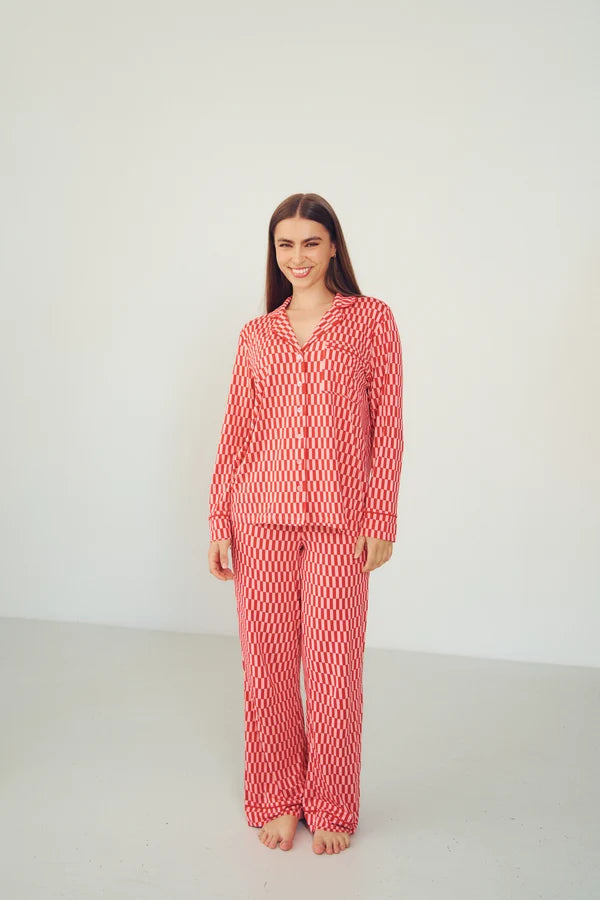 Bambi & Birdie Ladies Collared Set || Candy Cane Check