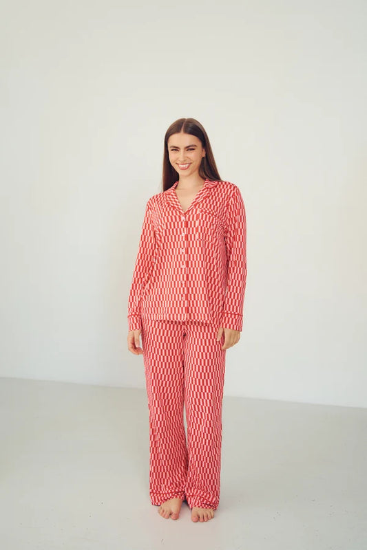 Bambi & Birdie Ladies Collared Set || Candy Cane Check