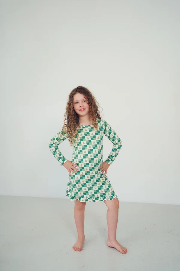 Bambi & Birdie Ruffled Sleep Dress || Evergreen Check