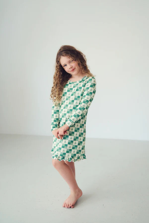 Bambi & Birdie Ruffled Sleep Dress || Evergreen Check