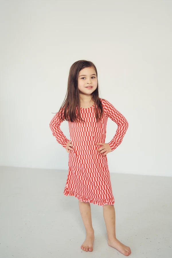 Bambi & Birdie Ruffled Sleep Dress || Candy Cane Check