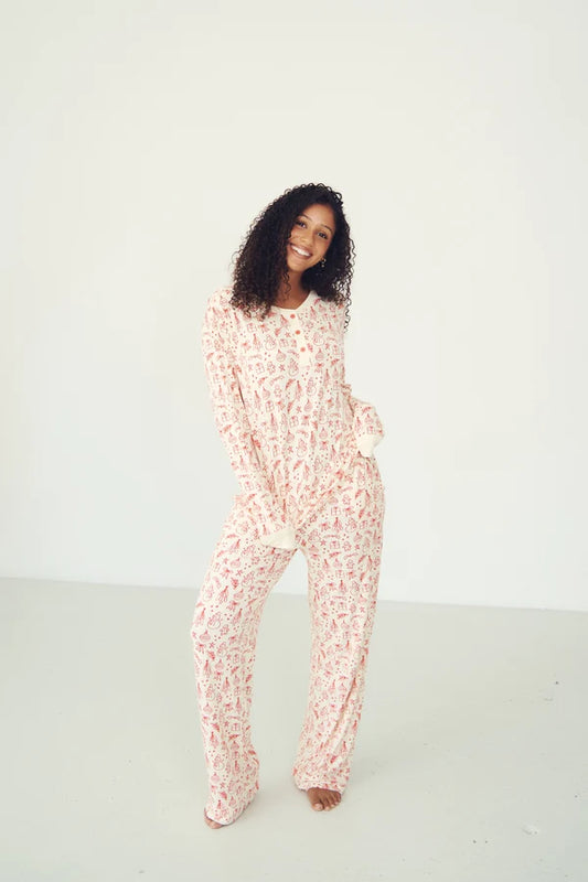 Bambi & Birdie Ladies Henley Wide Leg Set || Holiday Sketch