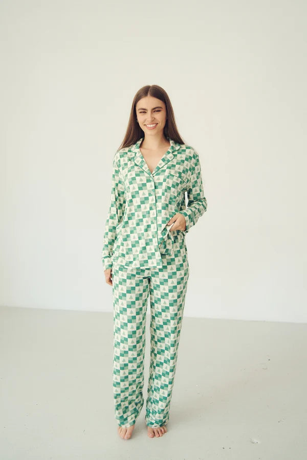 Bambi & Birdie Ladies Collared Set || Evergreen Check
