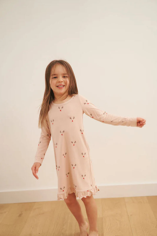 Bambi & Birdie Ruffled Sleep Dress || Reindeer