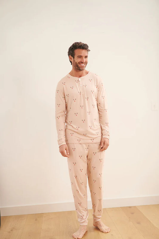 Bambi & Birdie Mens Henley Jogger Set || Reindeer