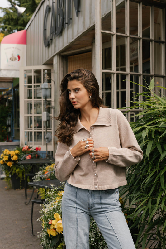 Smash + Tess Collared Cardigan || Dark Oatmeal