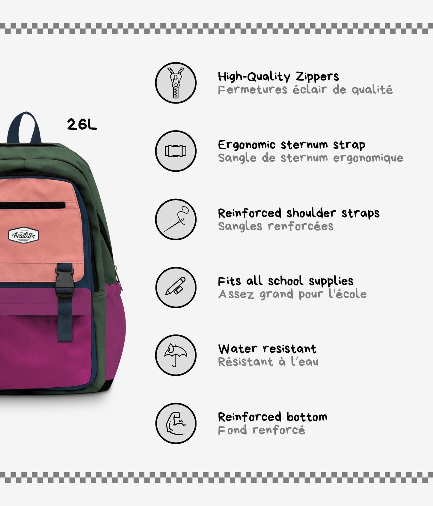Headster 26L Colorblock Backpack || Raspberry Fields