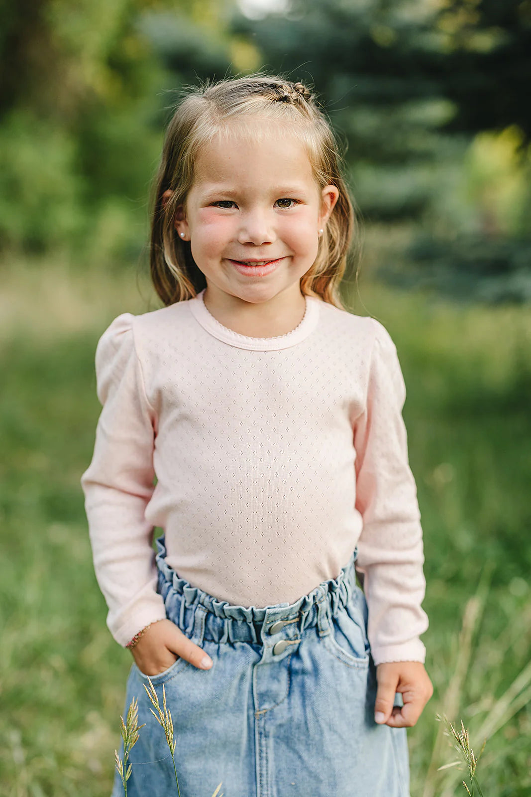 Mebie Baby Pointelle Long Sleeve Tee || Pink