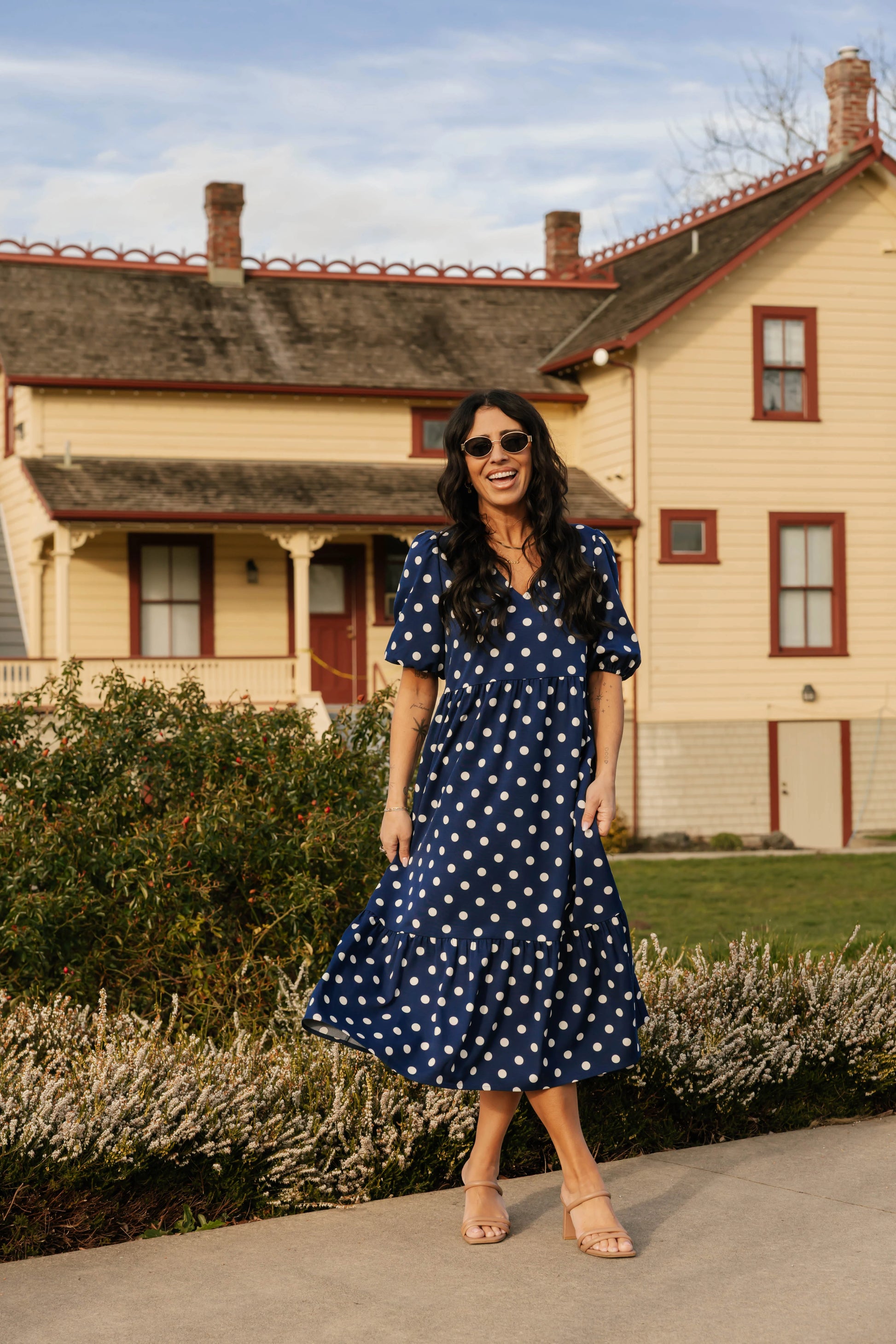 Smash + Tess Lucy Polka Dot Midi Dress || Navy Blue – Ro & Ry