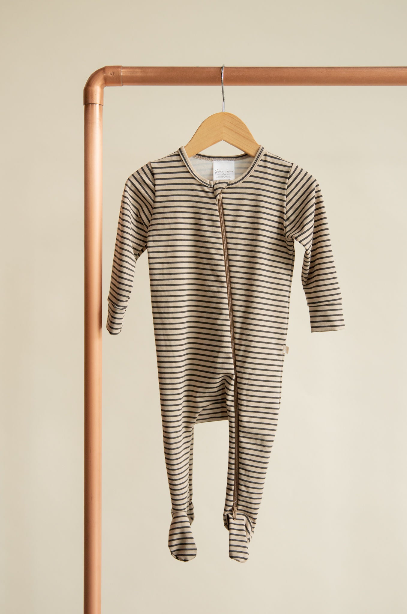 Jax and Lennon Zipper Footed Sleeper || Sandstripe