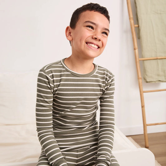 Petit Lem Green Striped Modal PJ Set