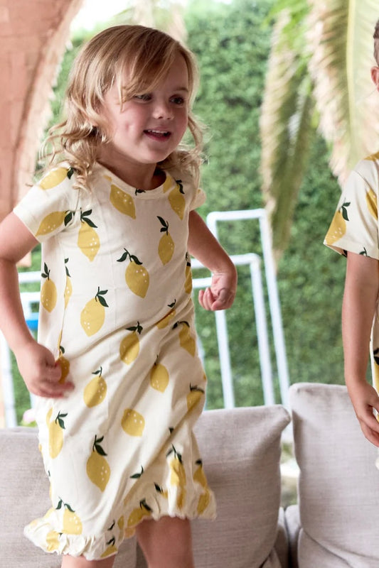 Bambi & Birdie Girls Ruffled Sleep Dress || Lemon Sorbet