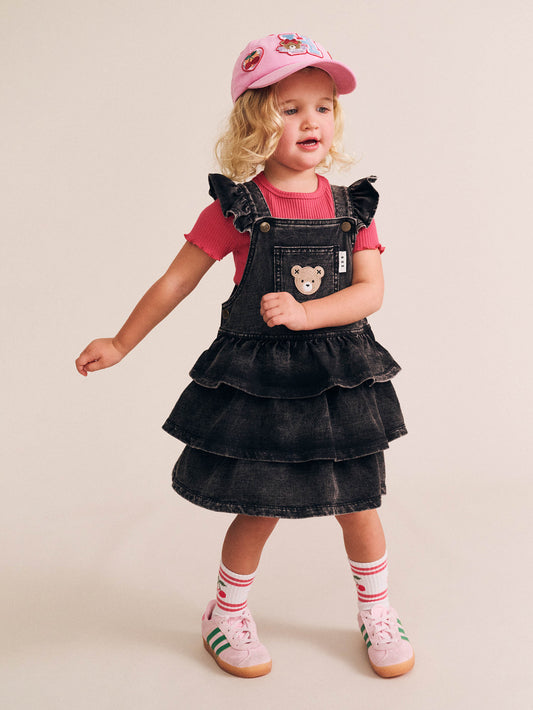 HUX Knit Denim Frill Pinafore