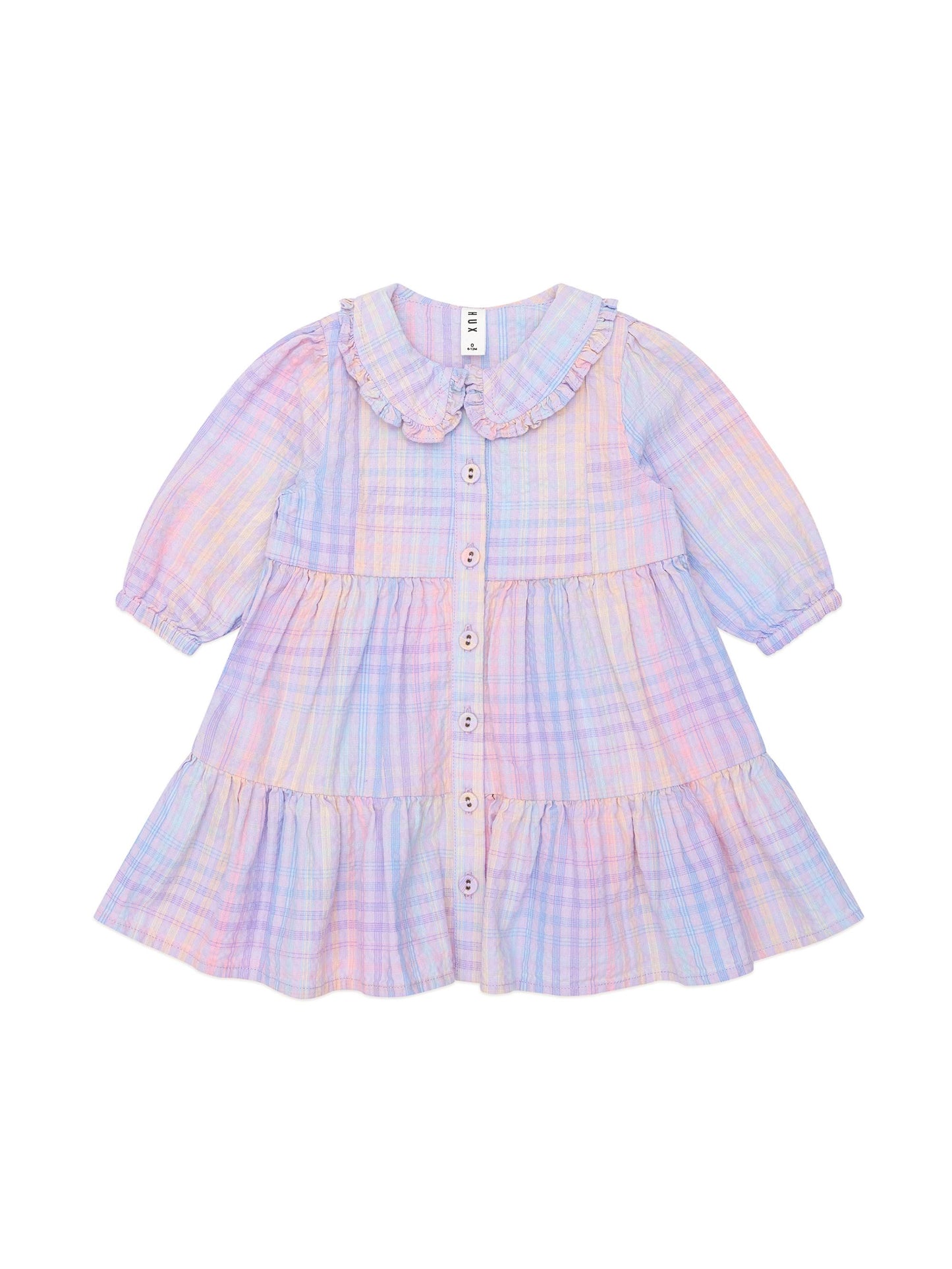 Hux baby Rainbow Check Long Sleeve Frill Dress