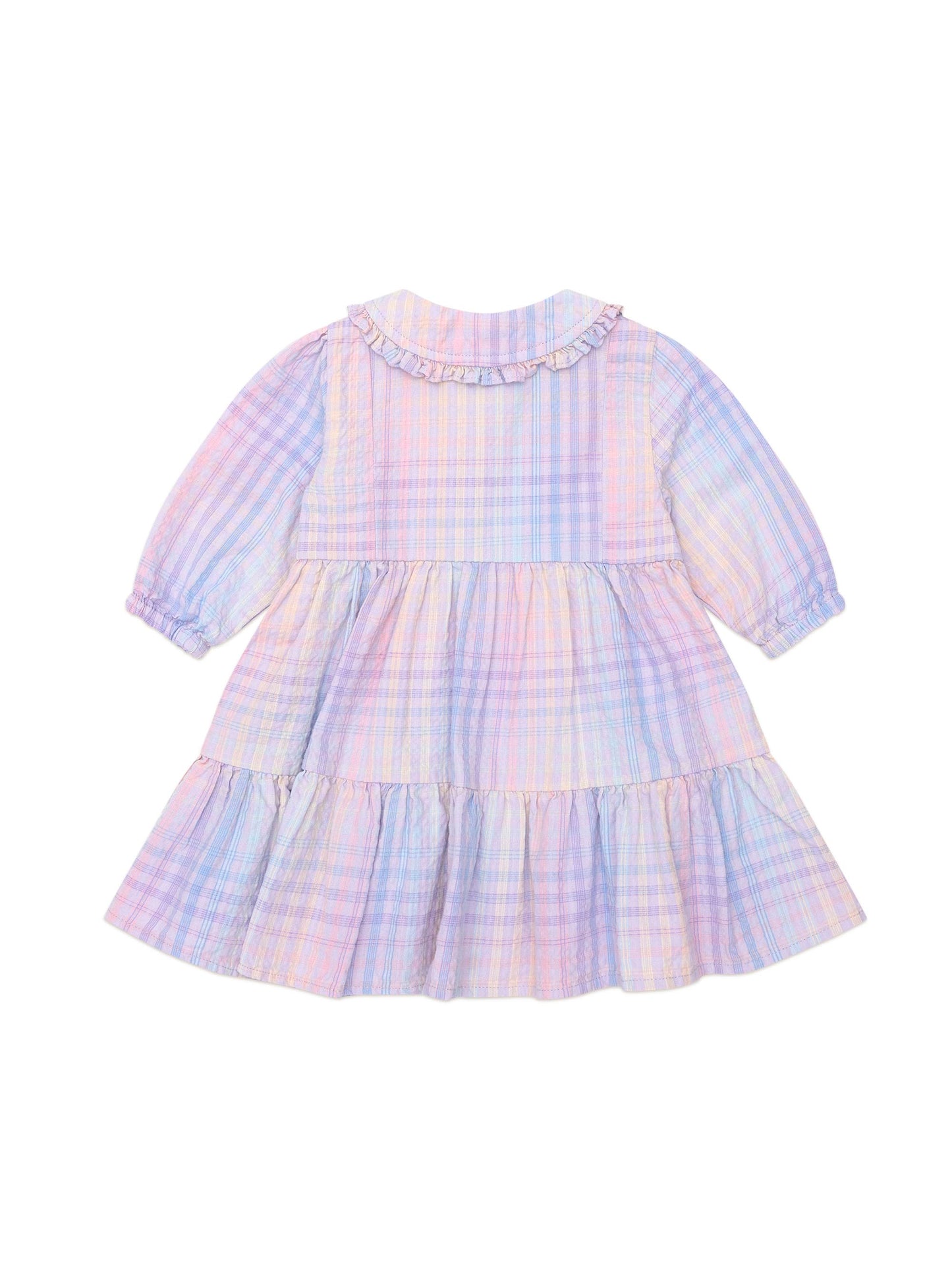 Hux baby Rainbow Check Long Sleeve Frill Dress