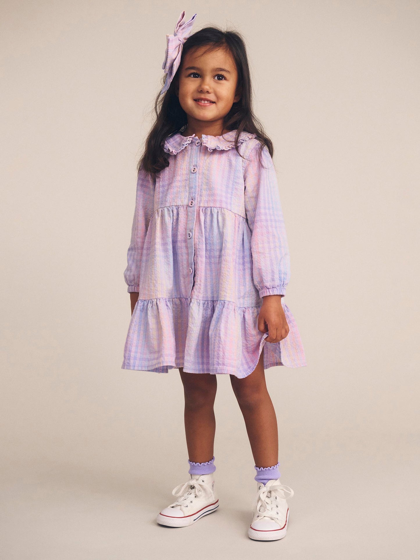 Hux baby Rainbow Check Long Sleeve Frill Dress