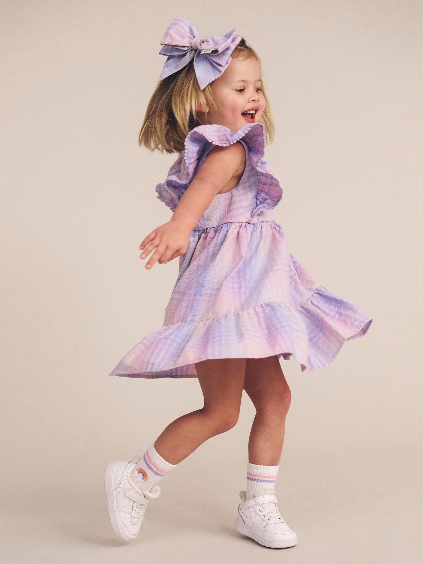 Hux Baby Rainbow Check Frill Dress