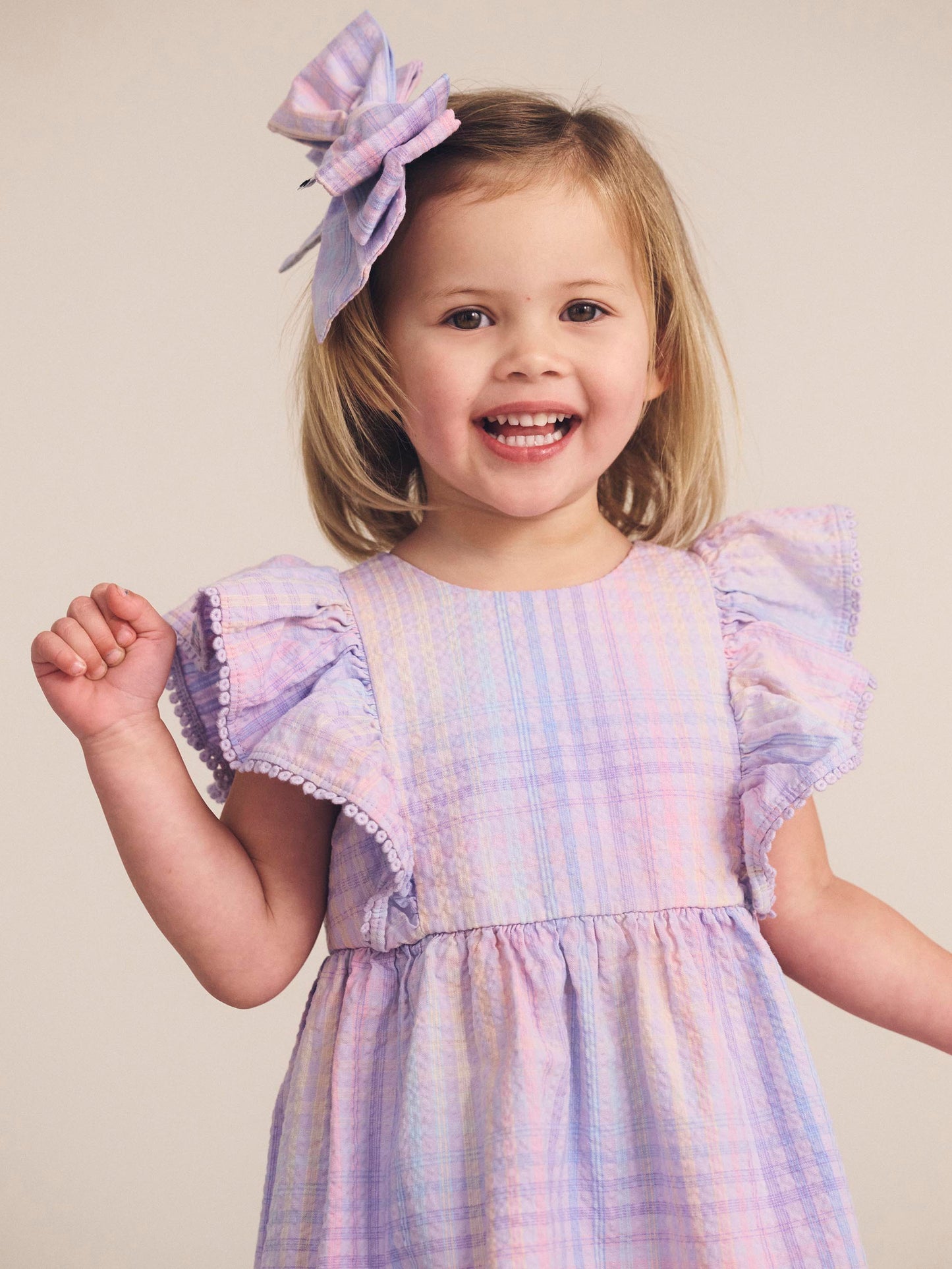 Hux Baby Rainbow Check Frill Dress