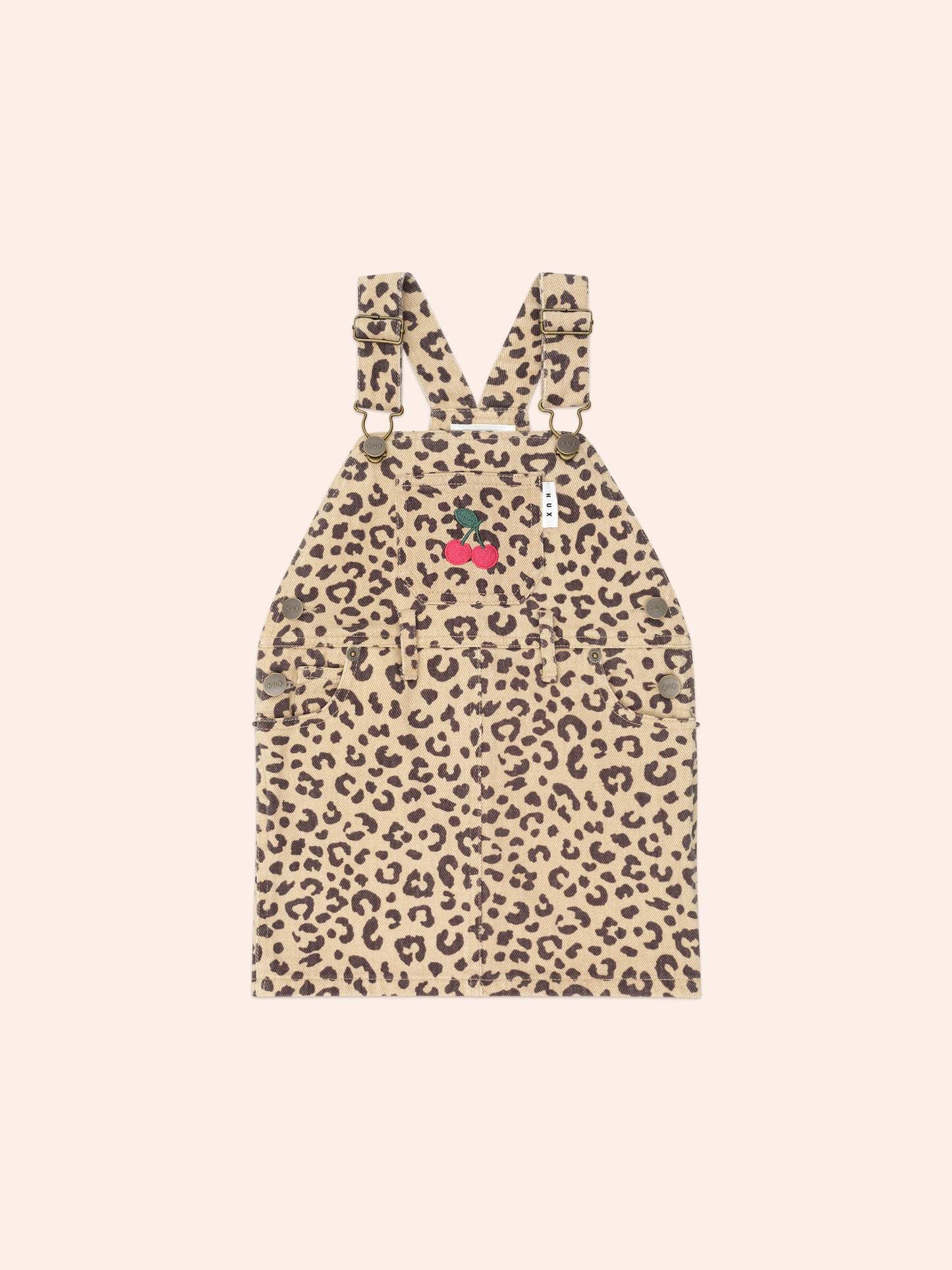 HUX Very Cherry Leopard Print Denim Pinafore
