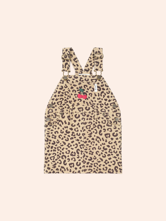 HUX Very Cherry Leopard Print Denim Pinafore