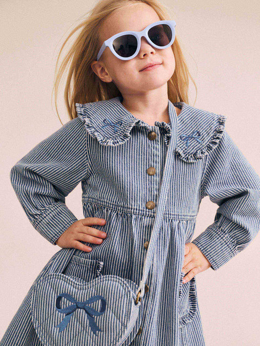 HUX Vintage Bow Collar Denim Dress