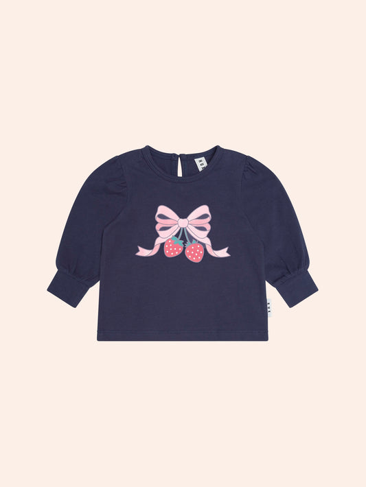 Hux Strawberry Bow Puff Sleeve Top
