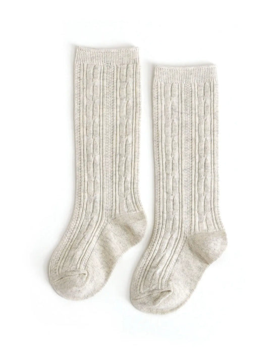 Little Stocking Co. Cable Knit Knee High Socks || Heathered Ivory