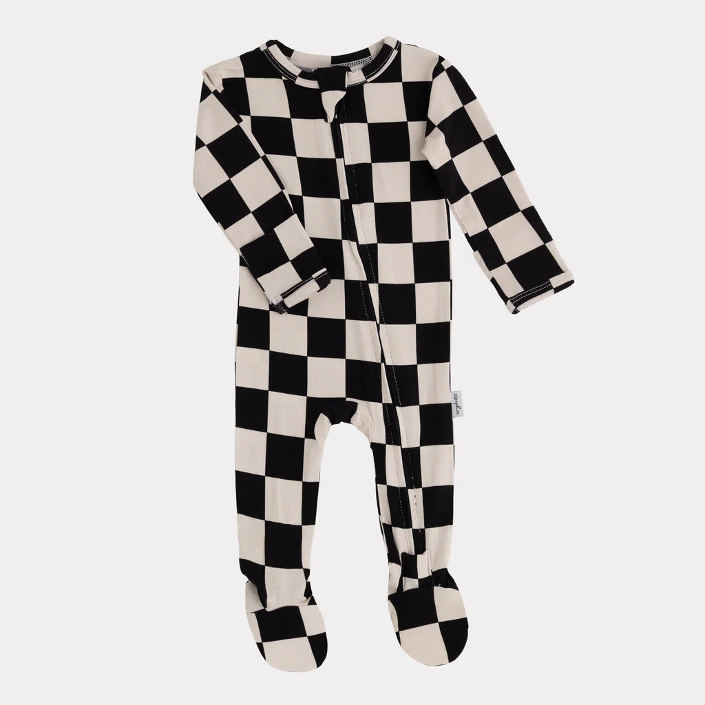 Pip + Phee Bamboo Footie || Cream + Black Checks
