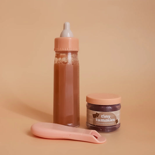 Tiny Harlow Tiny Tummies Puree and Milk Bottle Set || Chocolate