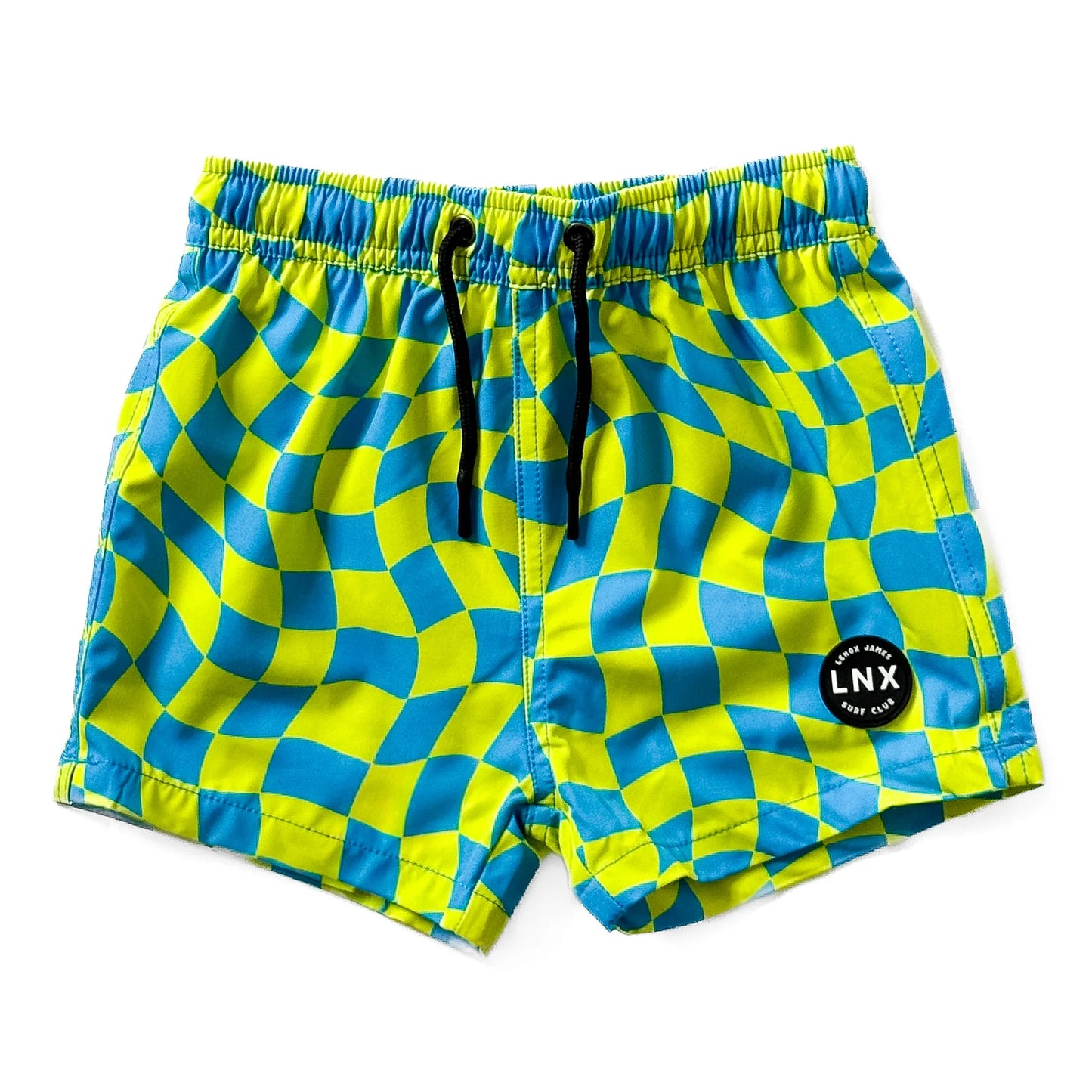 Lenox James Swim Trunk || Blue + Yellow Wavy Checks