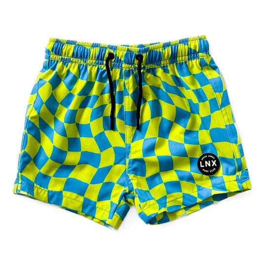Lenox James Swim Trunk || Blue + Yellow Wavy Checks