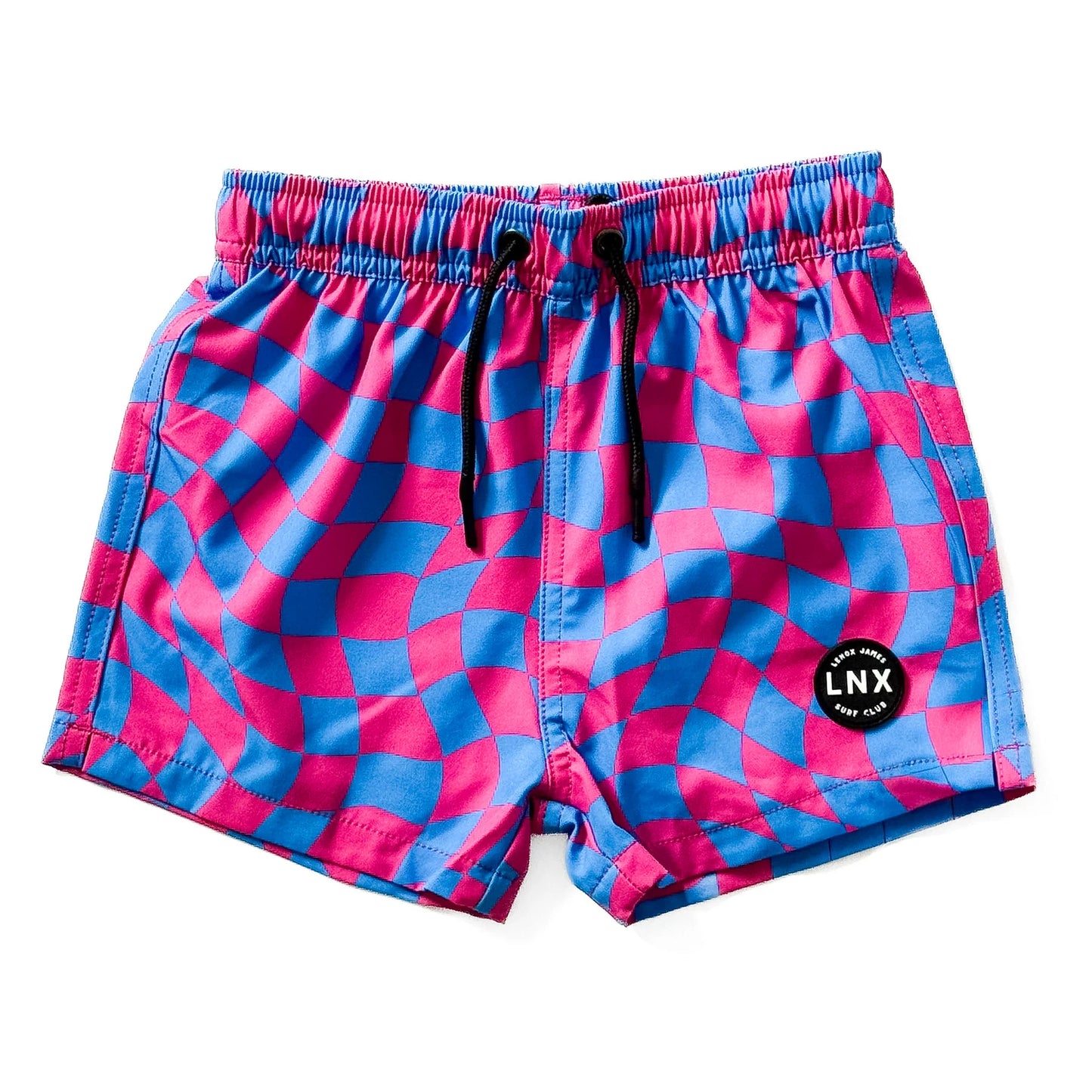 Lenox James Swim Trunk || Pink + Blue Wavy Checks