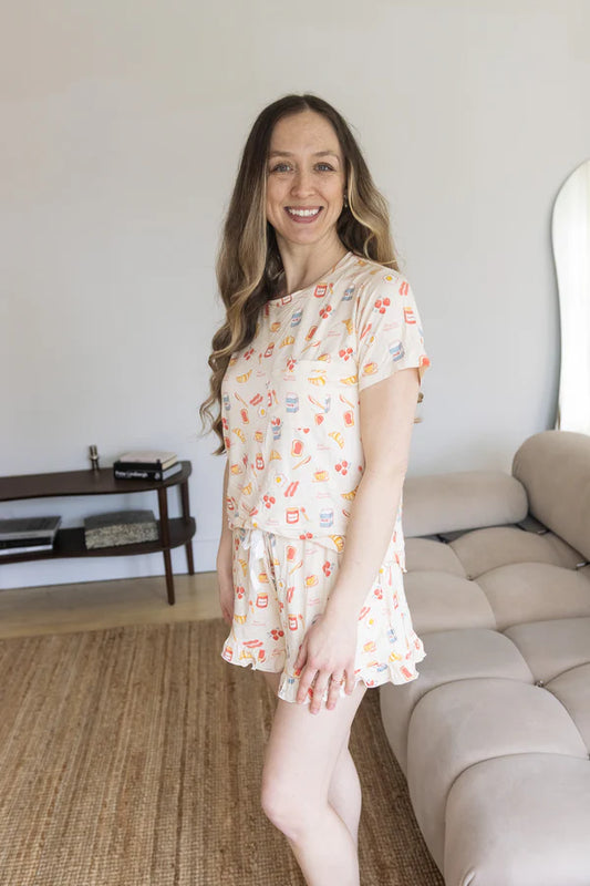 Bambi & Birdie Ladies Ruffled Short Set || Breakfast in Bed