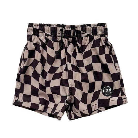 Lenox James Swim Trunks || Wavy Checks Greige