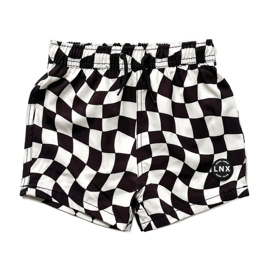 Lenox James Swim Trunk || Black + White Wavy Checks