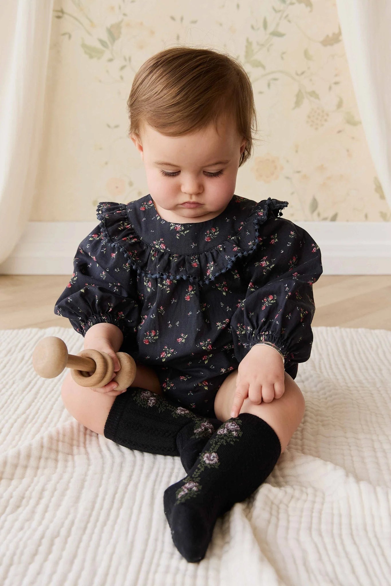 Jamie Kay Tasha Floral Jacquard Sock || Black Beauty