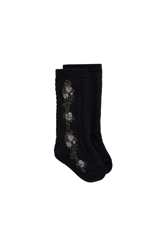 Jamie Kay Tasha Floral Jacquard Sock || Black Beauty