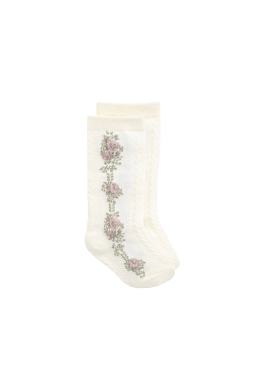 Jamie Kay Tasha Floral Jacquard Socks || Egret
