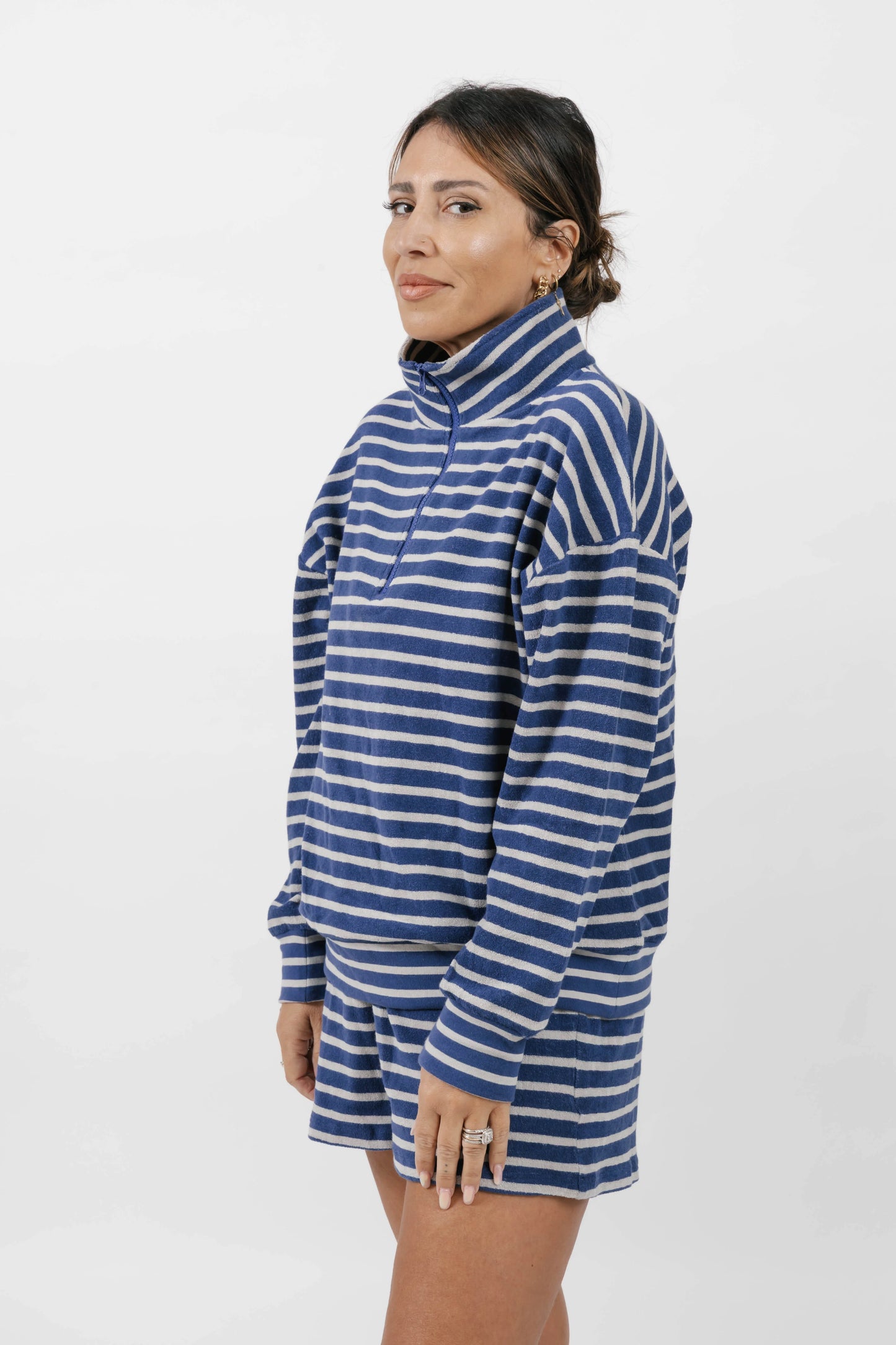 Smash + Tess Kaitlyn Terry 1/4 Zip || Grey/Navy Stripe