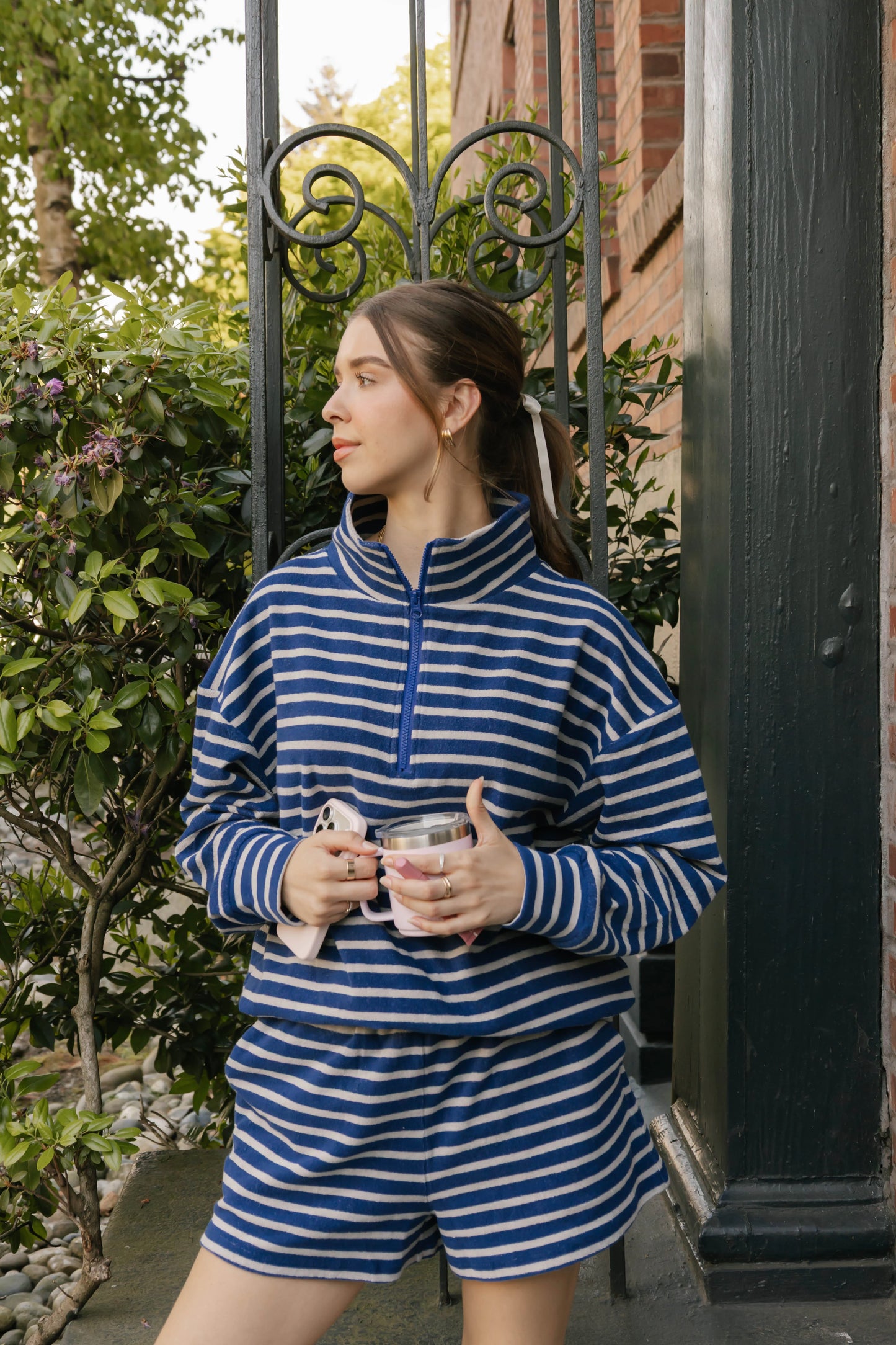 Smash + Tess Kaitlyn Terry 1/4 Zip || Grey/Navy Stripe