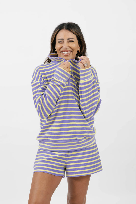 Smash + Tess Kaitlyn Terry 1/4 Zip || Lilac/Sunshine Stripe