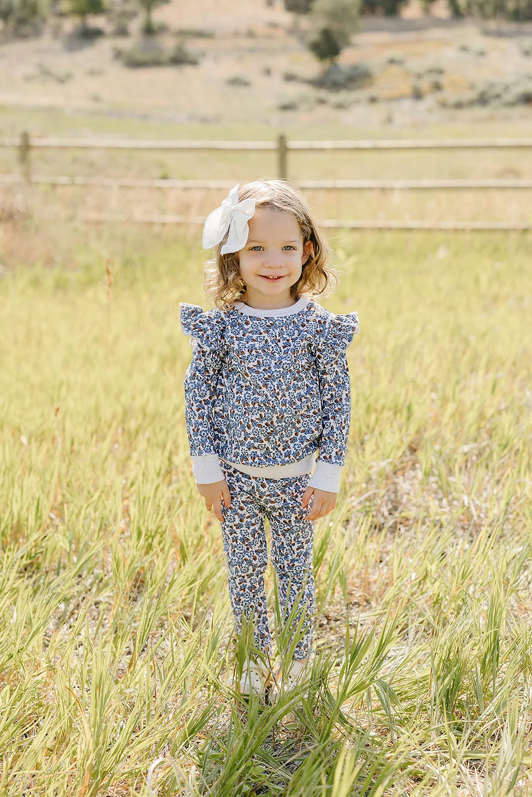 Mebie Baby Blue Meadow Ruffle French Terry Set