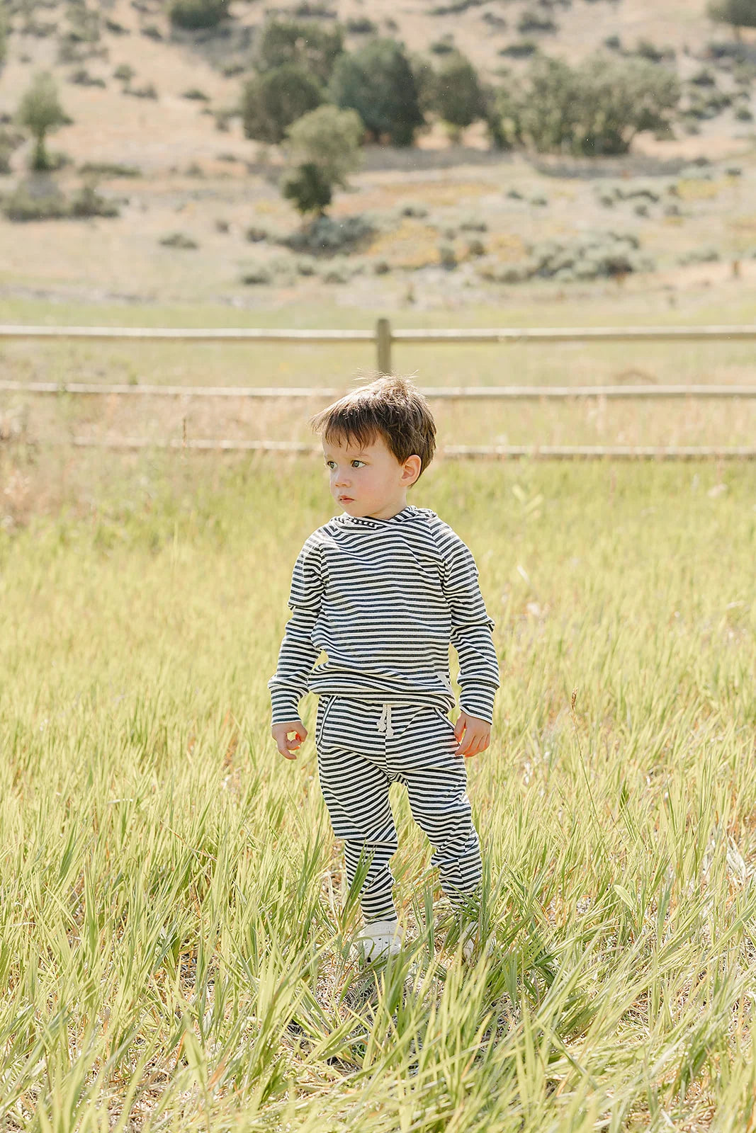 Mebie Baby Charcoal Stripe Ribbed Hooded Set