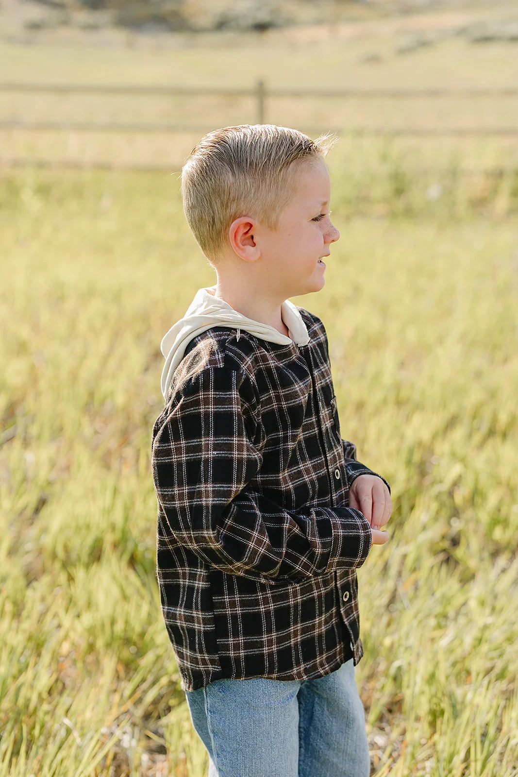 Mebie Baby Dark Plaid Hooded Button Up Shirt