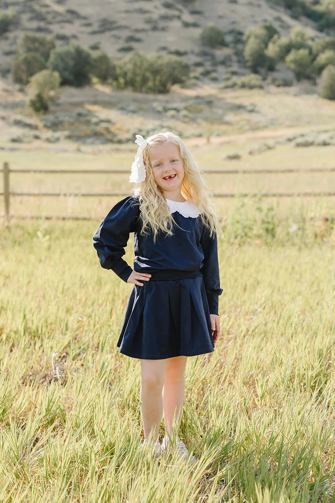 Mebie Baby Navy Peter Pan Collar Pleated Skirt Set