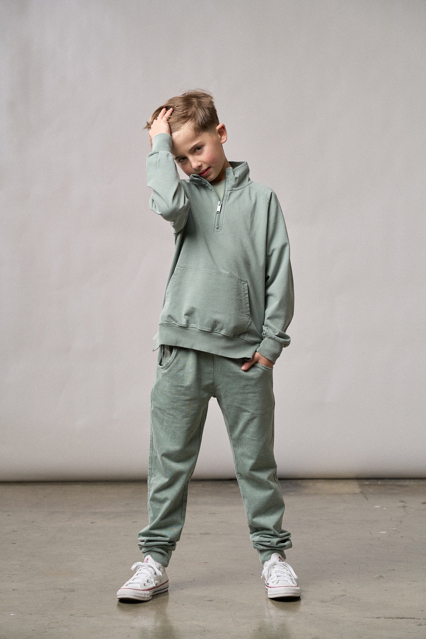 Little Bipsy Quarter Zip Pullover || Basil