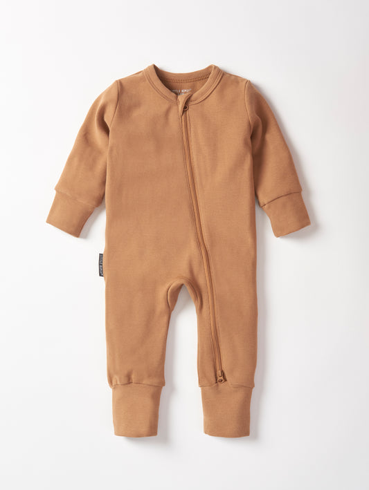 Little Bipsy 2-Way Zip Romper || Caramel