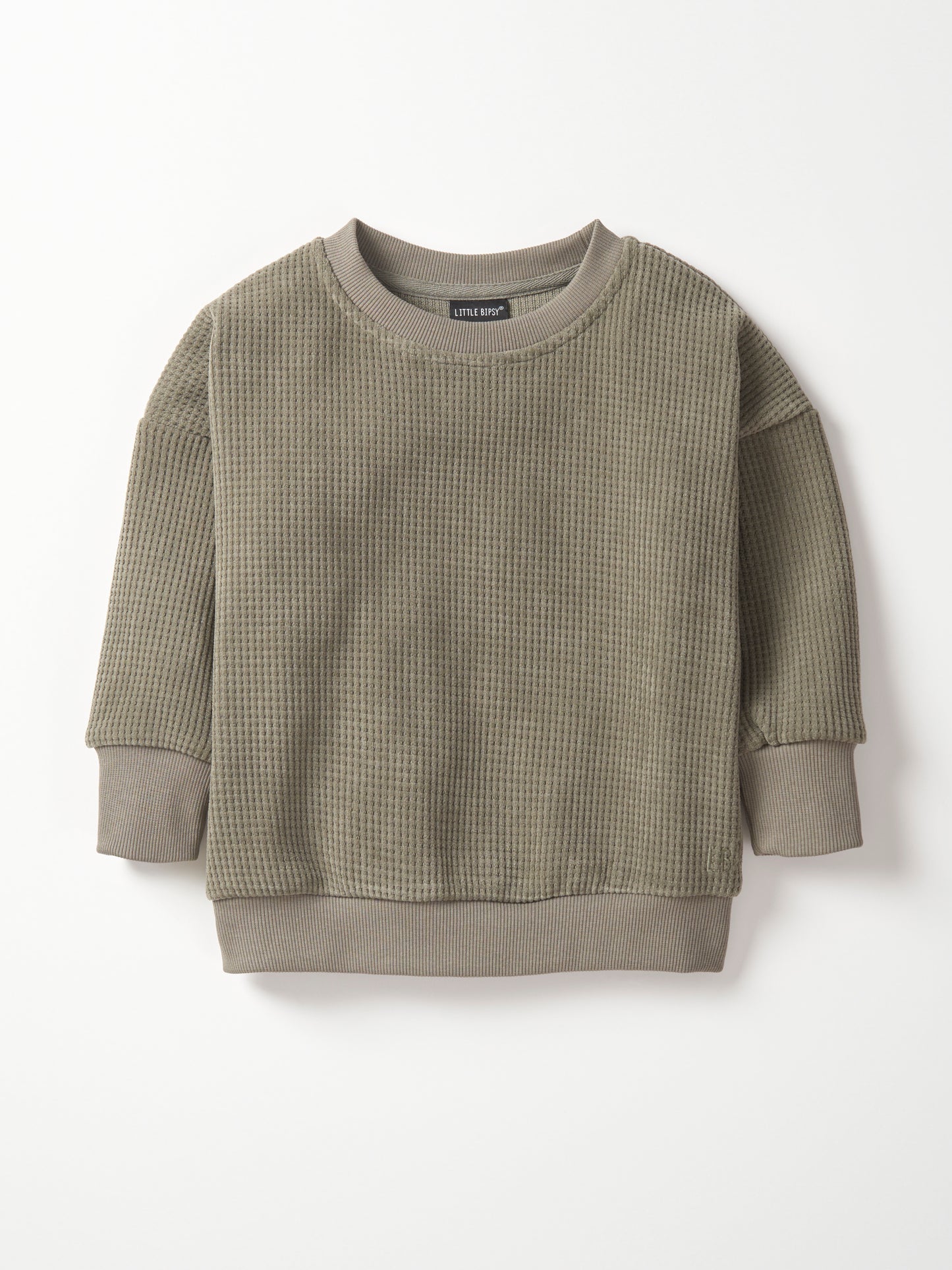 Little Bipsy Elevated Waffle Crewneck || Army Green