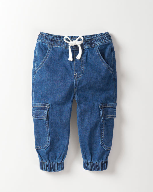 Little Bipsy Cargo Denim Jogger || Classic Denim Wash