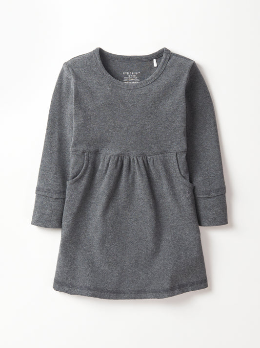 Little Bipsy Long Sleeve Ribbed Dress || Charcoal